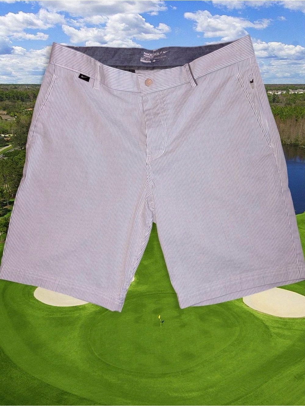 Nike Golf Dri-FIT Modern Fit seersucker striped shorts size 34